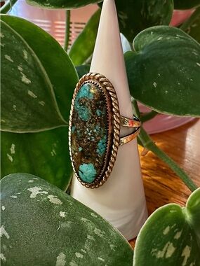 Turquoise and Brown Oval Stone Women's Ring